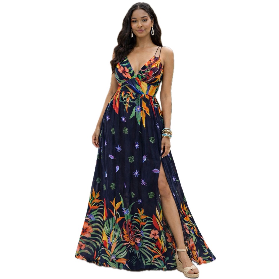 Fashion Nova, Nwt Key West, Tropical Print Maxi Dress With Side Cutouts,